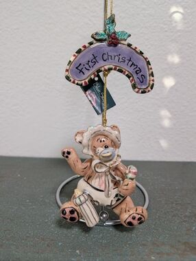 NIB Blue Sky Clayworks "Baby's 1st Christmas" Bear Ornament Heather Goldminc